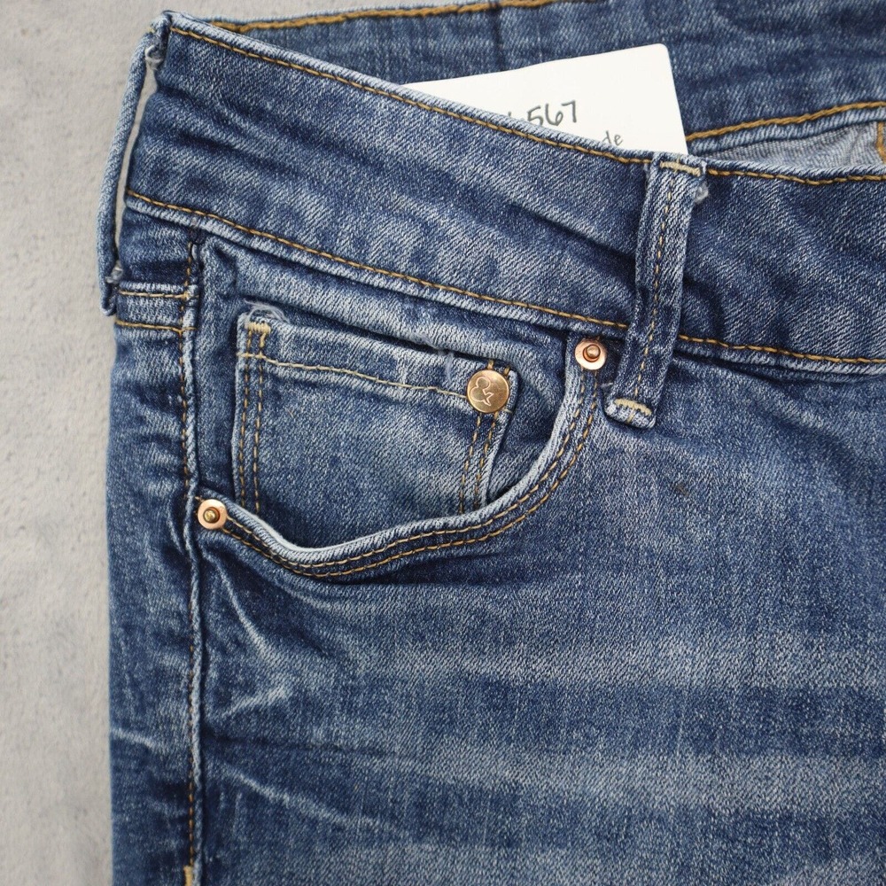 HM Pants Womens 28 Blue Denim Low Waist Boot Cut Flat Front Jeans Bottoms - Picture 11 of 16